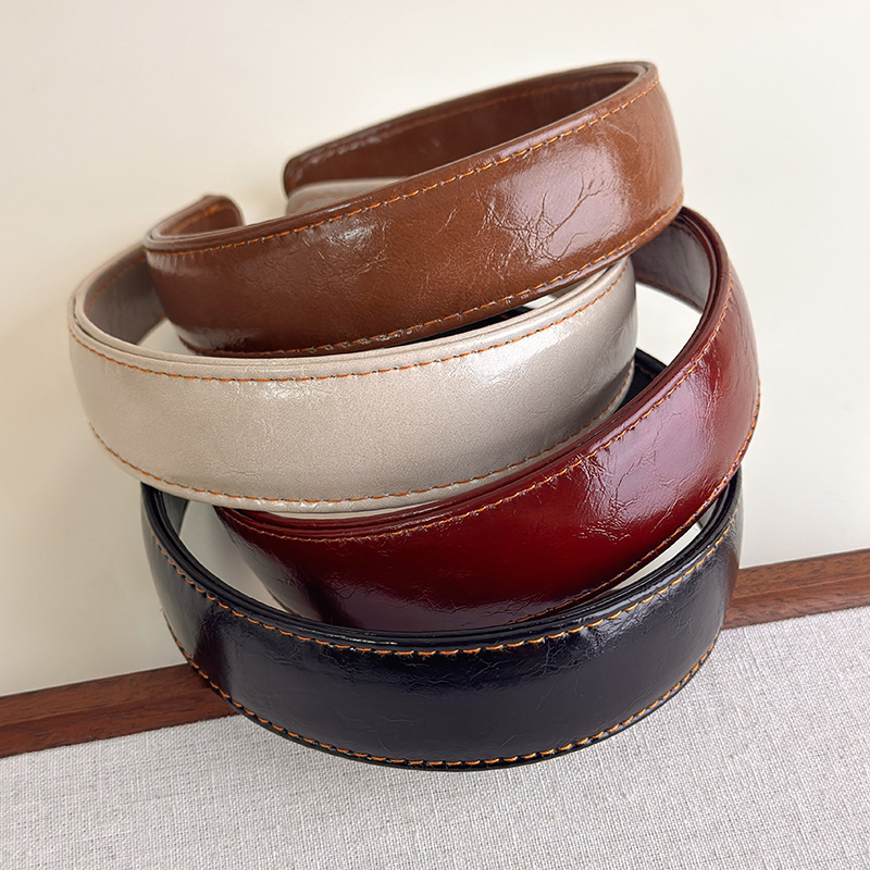 Leatherwork Rings - 革ヘッドバンドシンプルな無地韓国ヘアフープヘアバンド女性のためのレトロ帽子ヘアバンドファッションヘアアクセサリー 1pc