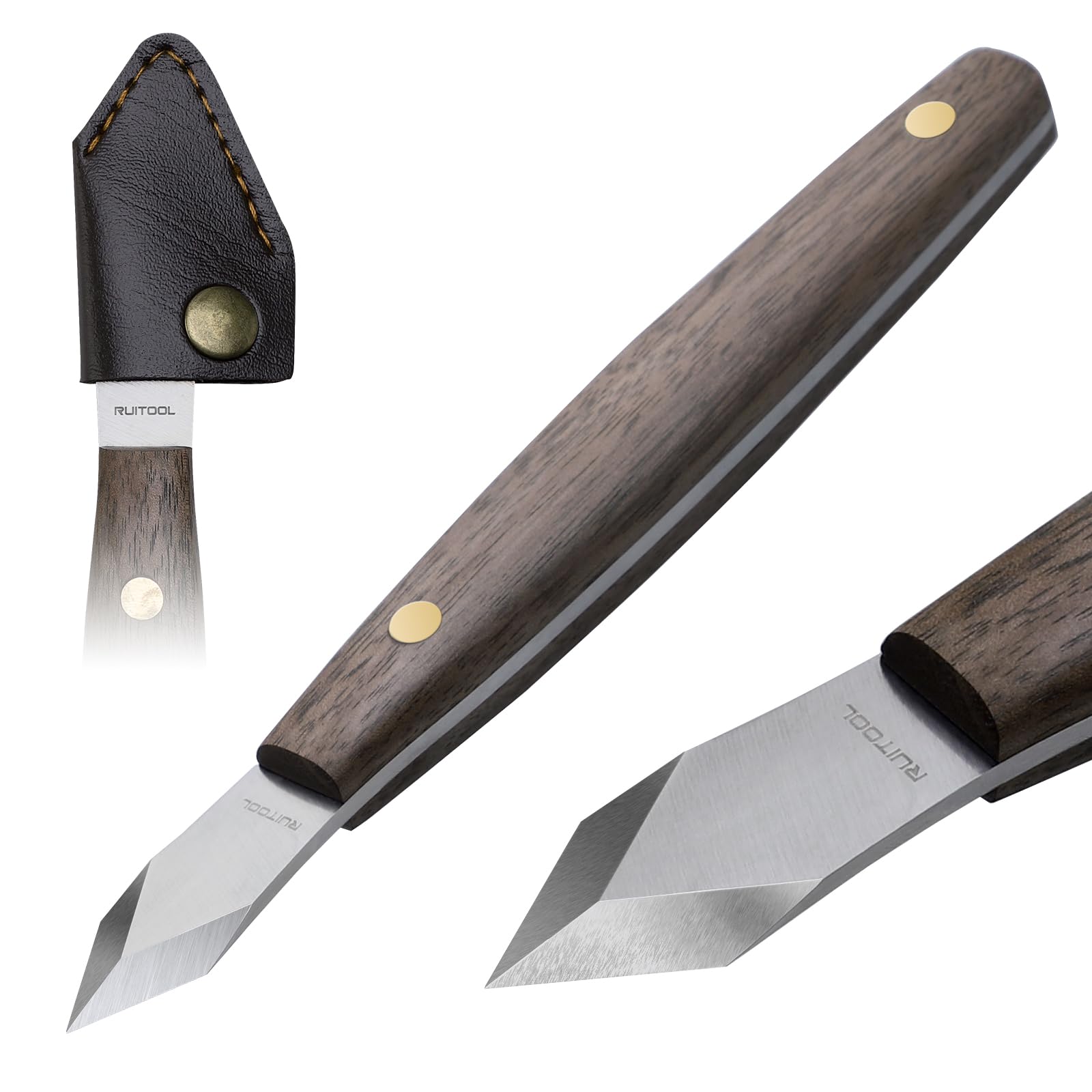 Leatherwork Knife Sheath - RUITOOL マーキングナイフ 高炭素鋼木工スクライブ 7.6 インチ両面刃 木製ハンドルと革シース付き