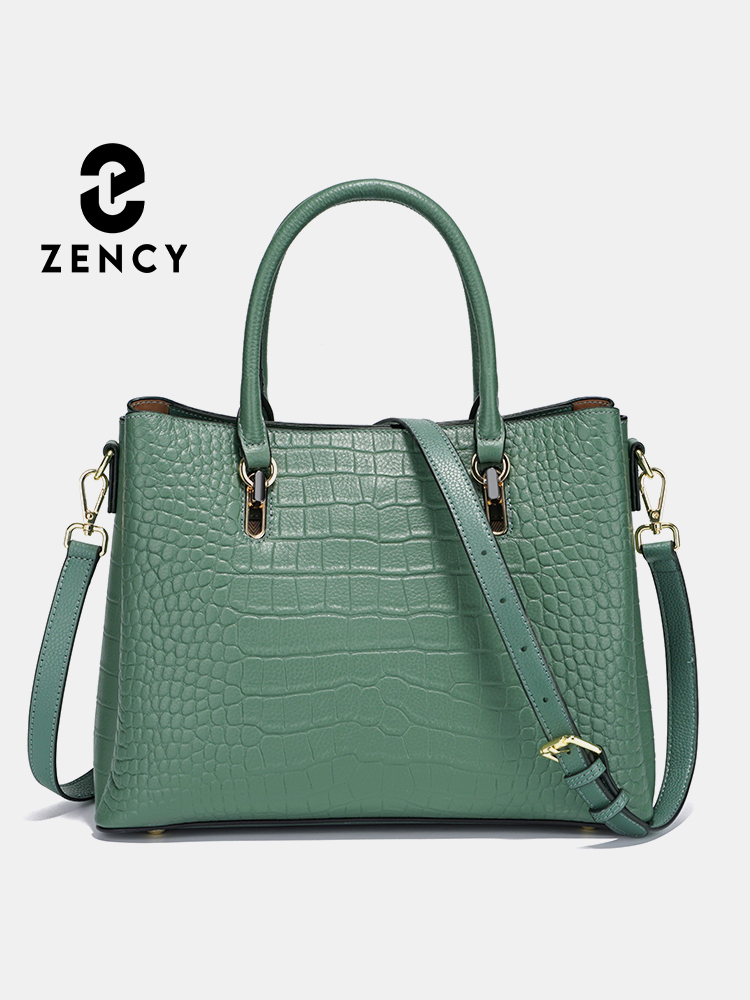 Leather Work Bag Women - Zency レディース 本革 トップハンドルバッグ グリーン 大容量
