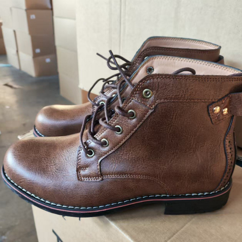Leatherwork Uk - 男性用レトロレザーバイクブーツ,カジュアルバイクシューズ,足首までのレース,アメリカンヘッド,ラージサイズ
