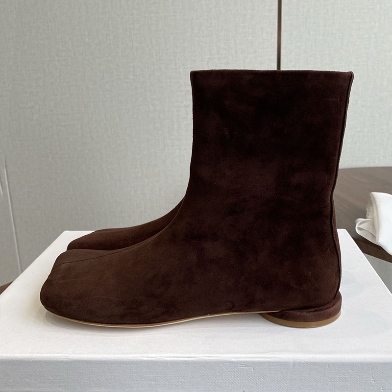 Leather Work For Kids - チェルシーブーツ女性スエードフラットボトムショートブーツラウンドトゥジッパーデザインアンクルボタスムジェ女性秋冬休暇靴