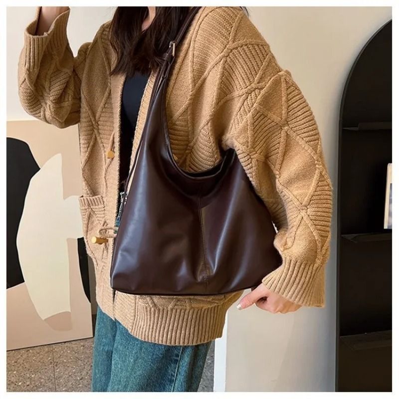 Leather Work Bag Women - ヴィンテージホーボートートバッグ女性用ソフトPUレザー脇の下ショルダーバッグミニマリスト通勤ハンドバッグ美的オフィスワーク財布