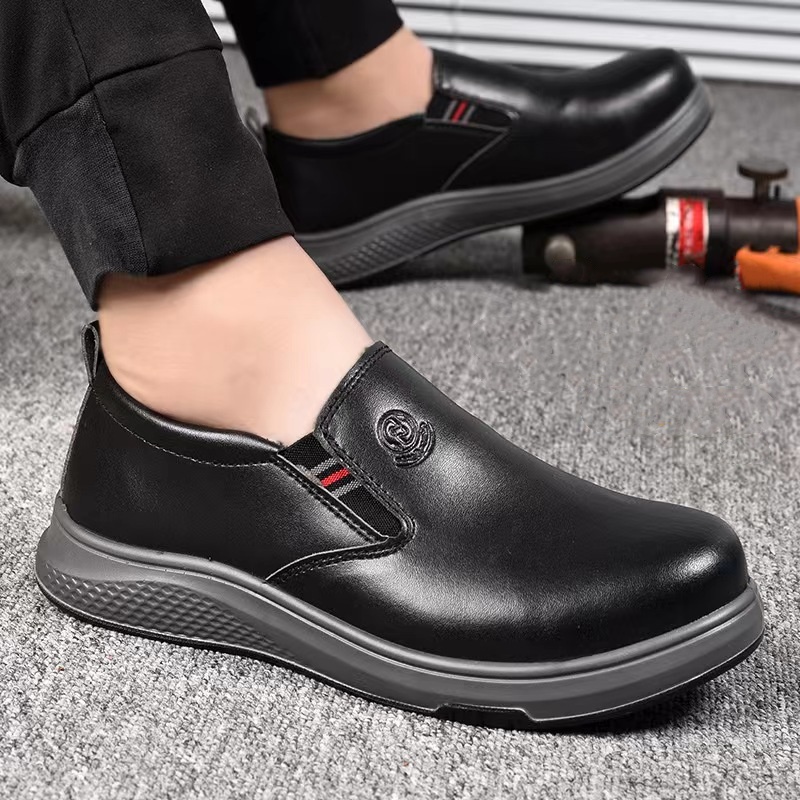 Leatherwork Projects - ビッグサイズメンズレジャースチールトゥキャップ作業安全靴ワーカースリッポンフラットシューズソフトレザーツーリングセキュリティローブーツマン