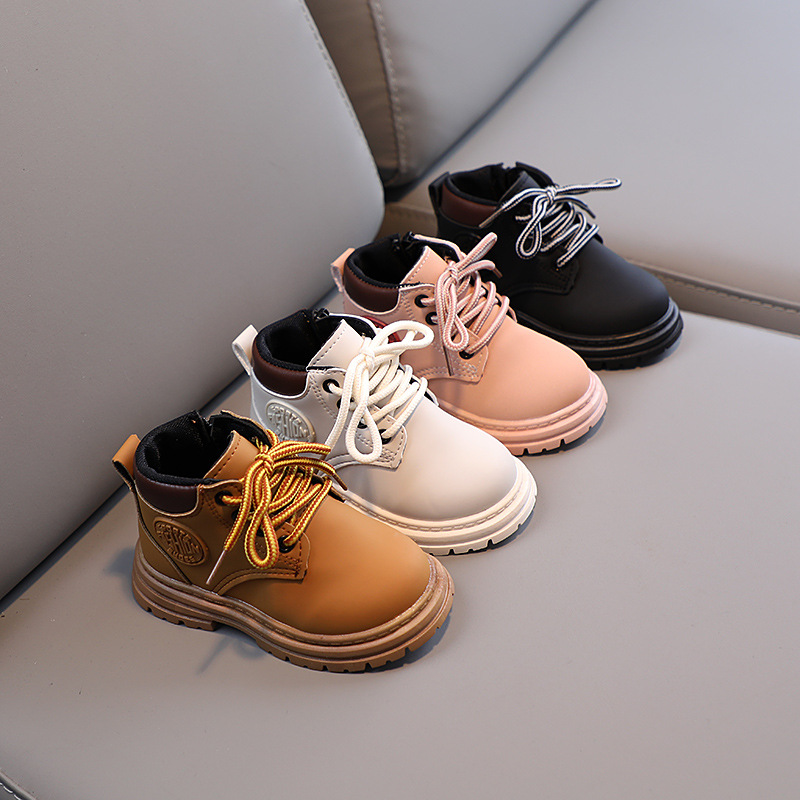 Leather Work For Kids - 秋冬子供ノンスリップレースアップショートブーツ子供ソフトソールワークブーツ男の子女の子パッド入り厚底ブーツ暖かいカジュアル