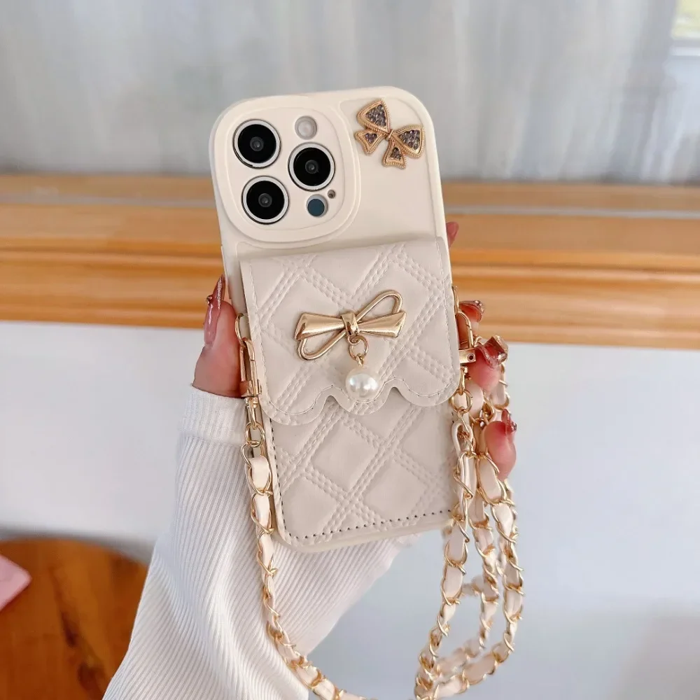 Leather X - 3D蝶結びクロスボディカードホルダー付き財布型スマホケース iPhone 17 Air 16 Pro