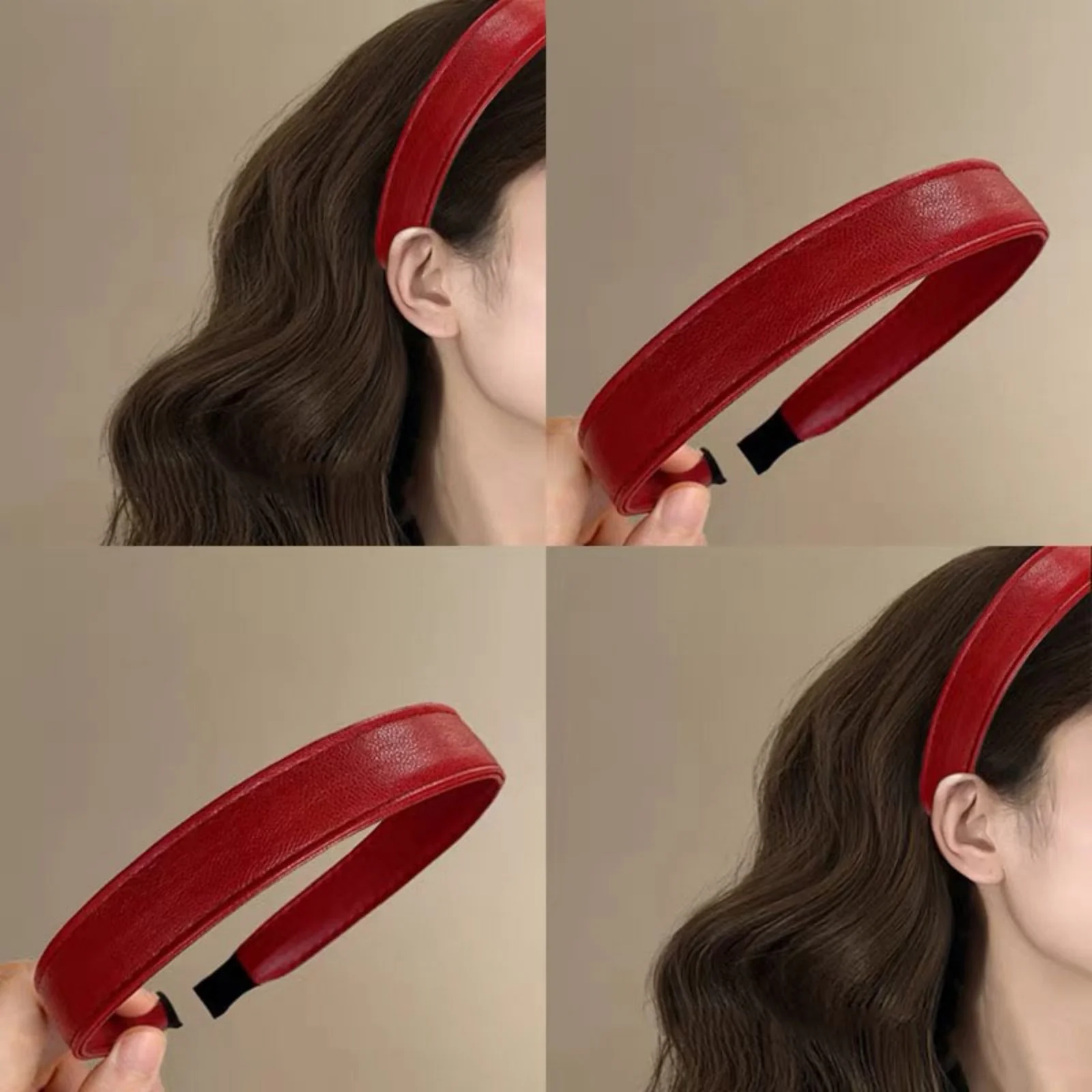 Leatherwork Rings - 1Pc レトロワインレッドレザーヘッドバンドハイエンドヘアコンテナブルフープ新年 PU レザー韓国スタイルトラベルヘアバンド