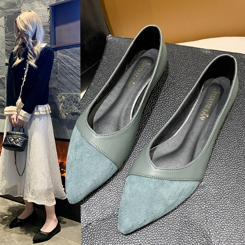 Leather Work Heels - レディース向けフラットブラックレザーシューズ 秋向け万能ローヒールスリッポンワークシューズ
