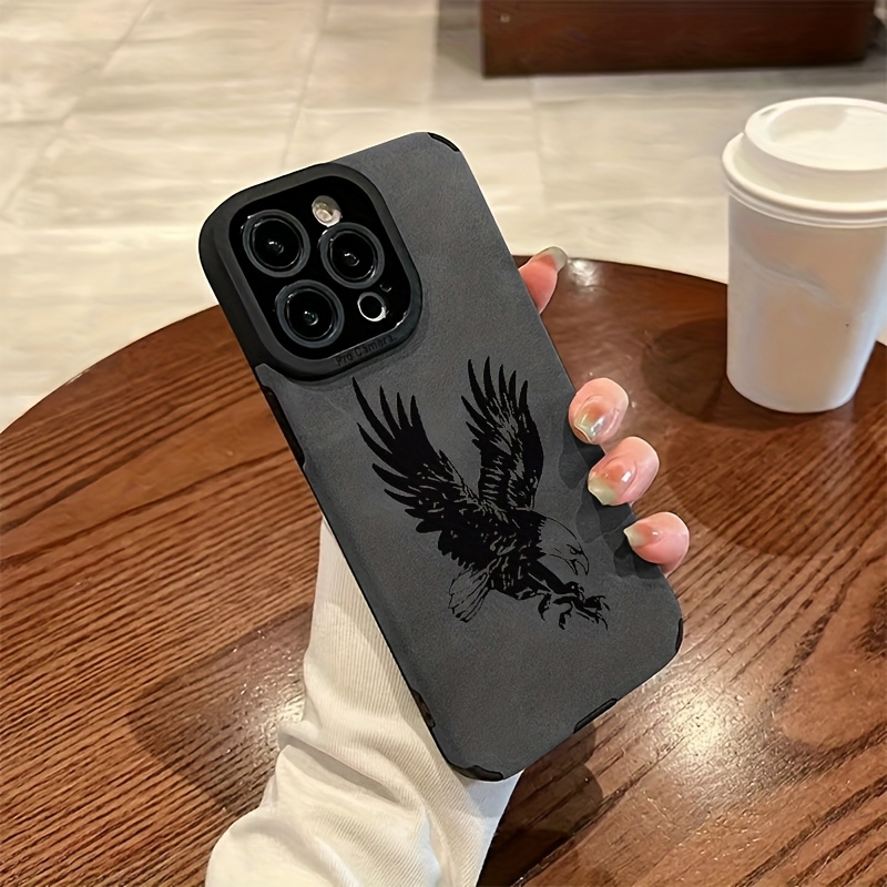 Leather X - ブラックイーグル柄レザーシリコン製iPhoneケース（iPhone 17、16、15、14、13、12、11 Pro Max、16 Plus、Air、X、XR、XS Max対応）耐衝撃カバー