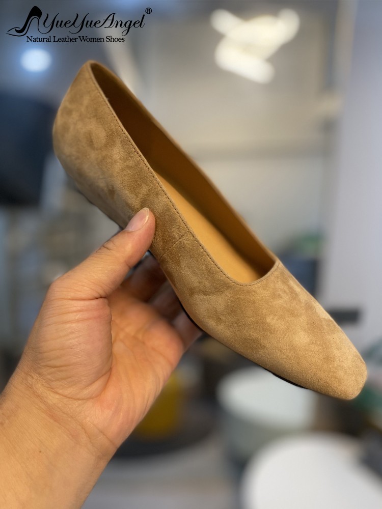 Leather Work For Kids - オフィスレディー向け エレガント スクエアトゥ シープスキン スエード ウェッジパンプス