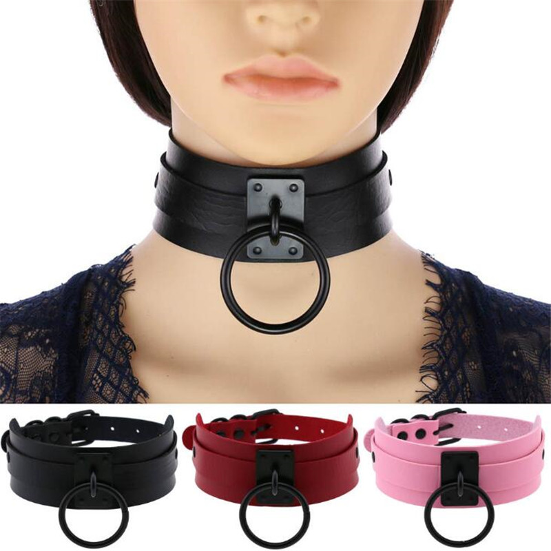 Leatherwork Rings - Diezi 原宿コスプレゴシックネックレス黒ビッグサークルネックレス革チョーカーネックレスレディースメンズジュエリーファッション 2020 ゴス