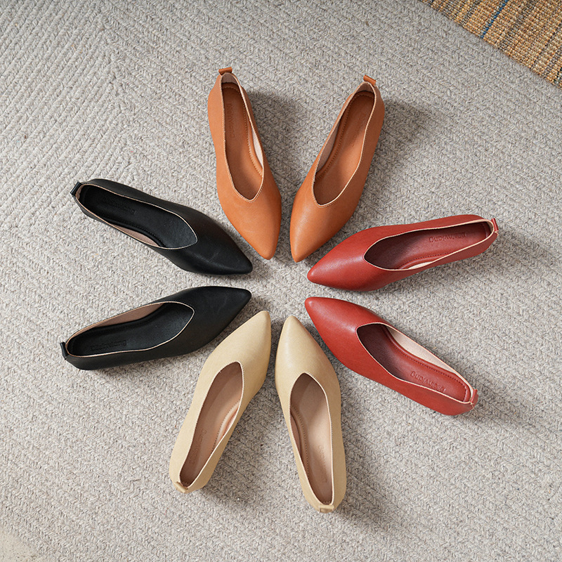 Leather Work Heels - 春と秋のファッション新しいスクエアヘッドソフトレザーワークシューズ婦人靴ハイヒール厚いヒールの靴女性