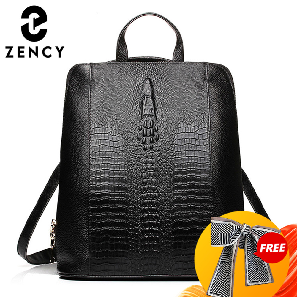 Leather Work Bag Women - Zency レディース クロコダイルレザー バックパック 100% 本物の天然素材