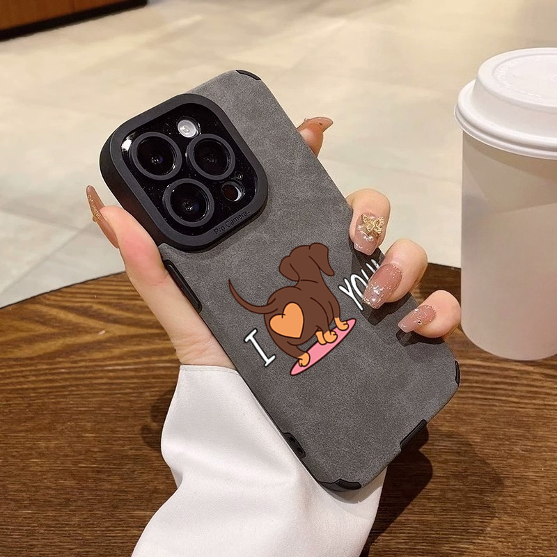 Leather X - かわいいダックスフントのハート柄スマホケース iPhone 11 12 13 14