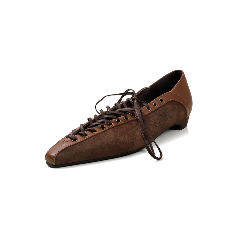 女性の新しい春と秋の革製ポインテッドレースアップ快適なローヒ - Leather Work Heels のレビューと価格