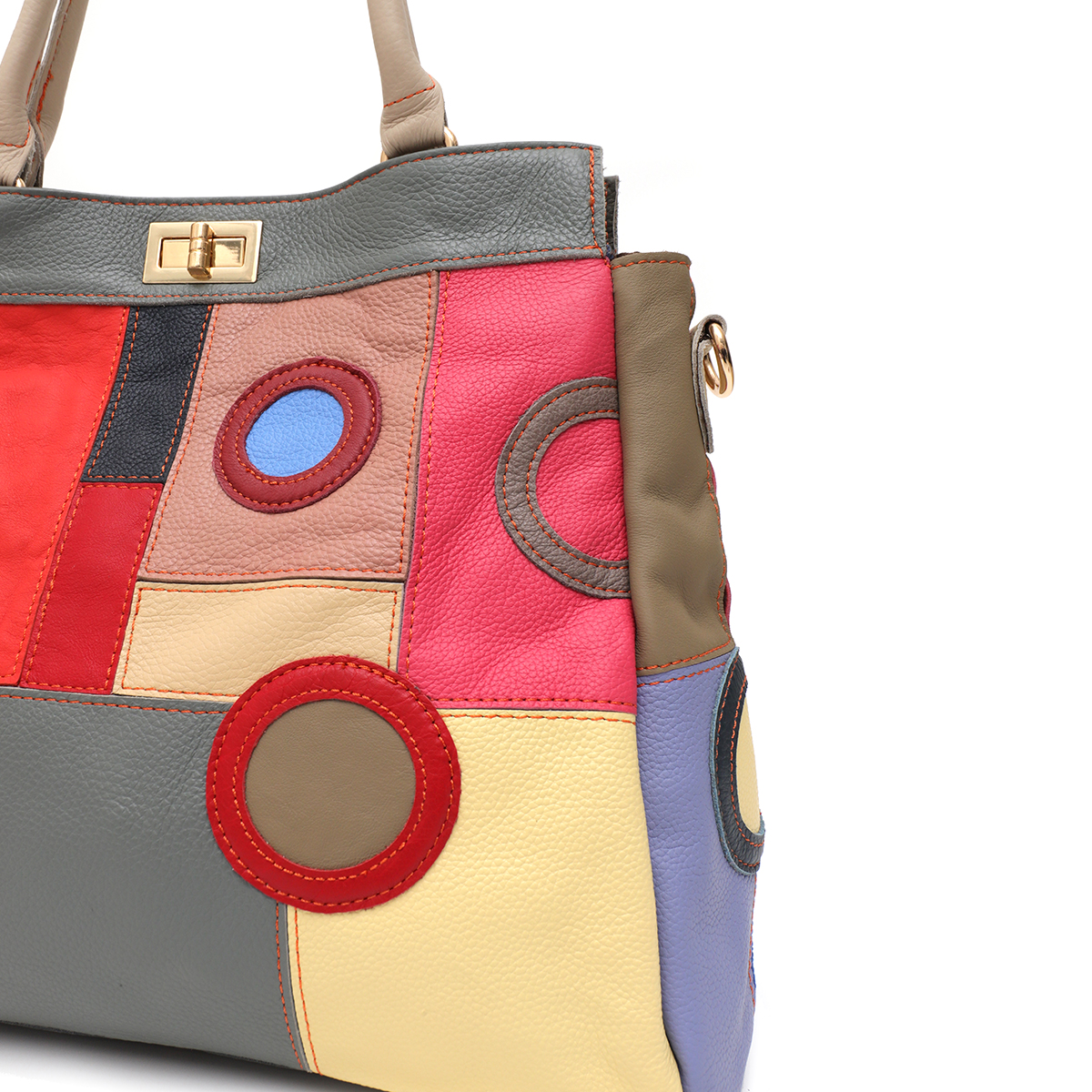Sc-女性のための幾何学的なパッチワークレザーハンドバッグ, - Leather Work Bag Women のレビューと価格
