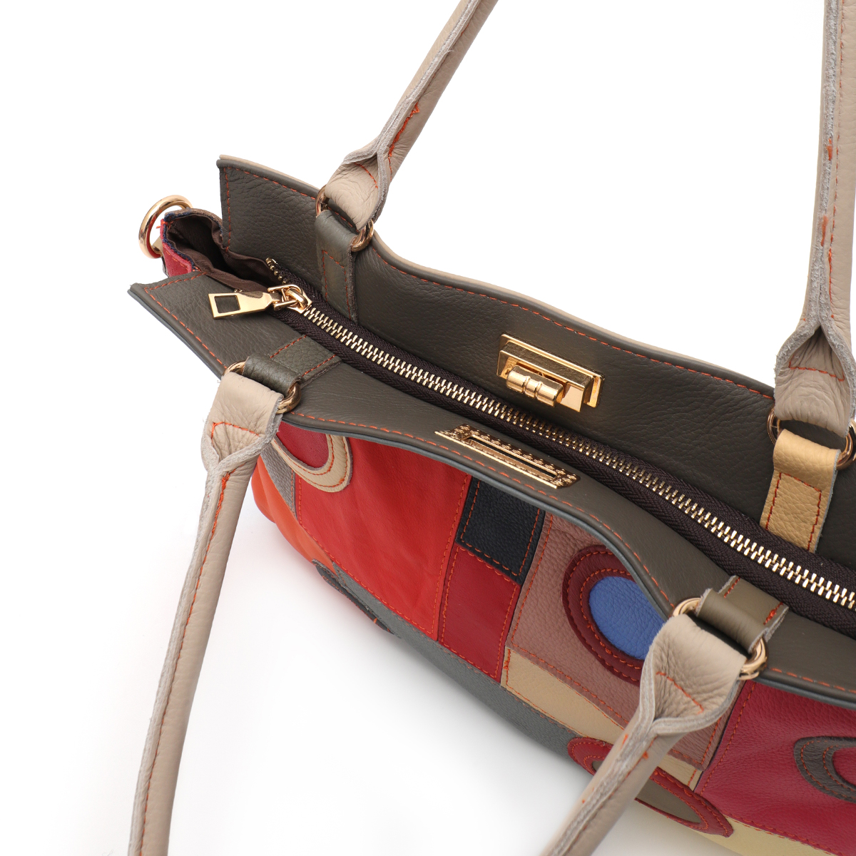 Sc-女性のための幾何学的なパッチワークレザーハンドバッグ, - Leather Work Bag Women のレビューと価格