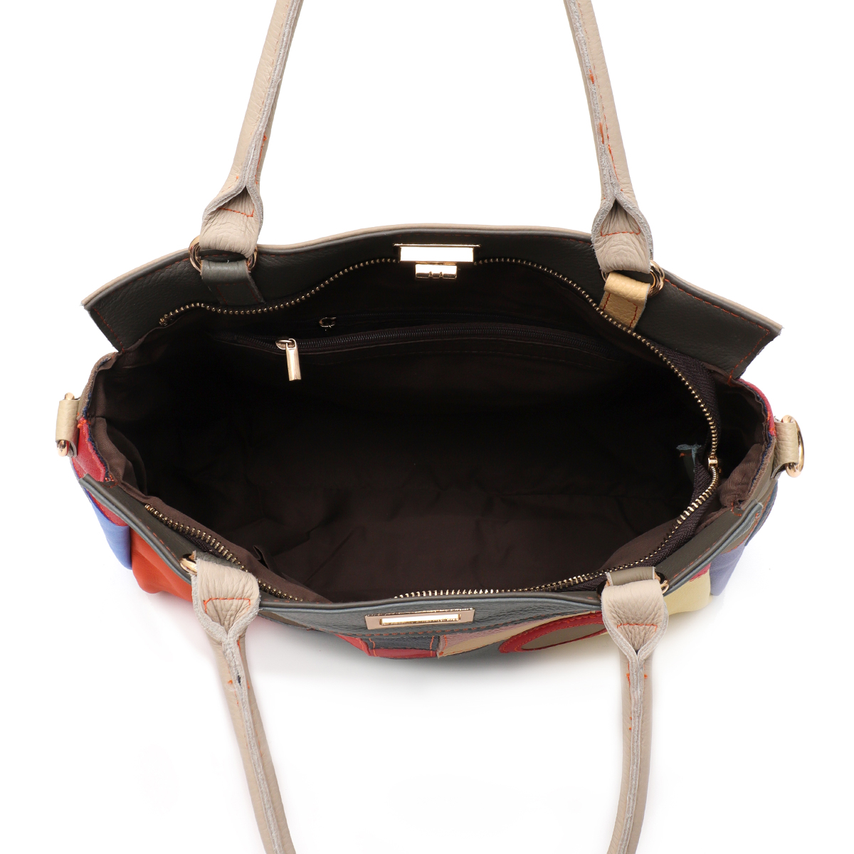 Sc-女性のための幾何学的なパッチワークレザーハンドバッグ, - Leather Work Bag Women のレビューと価格