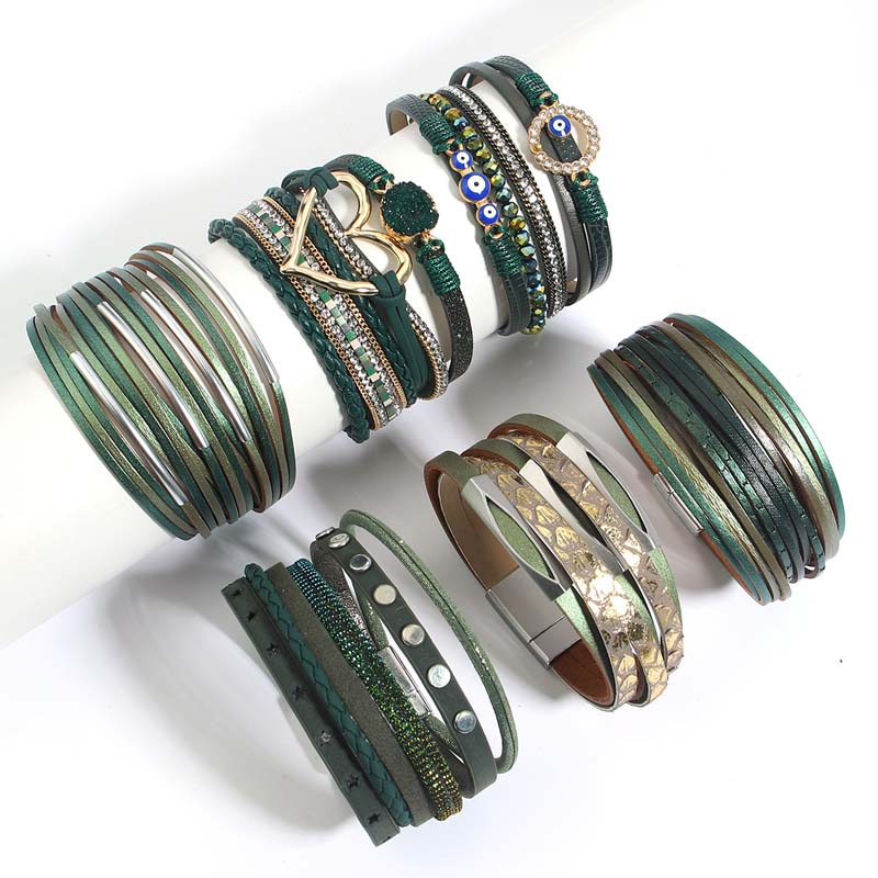 Amorcome-女性のためのラッキーブレスレット,邪眼,心 - Leatherwork Rings のレビューと価格