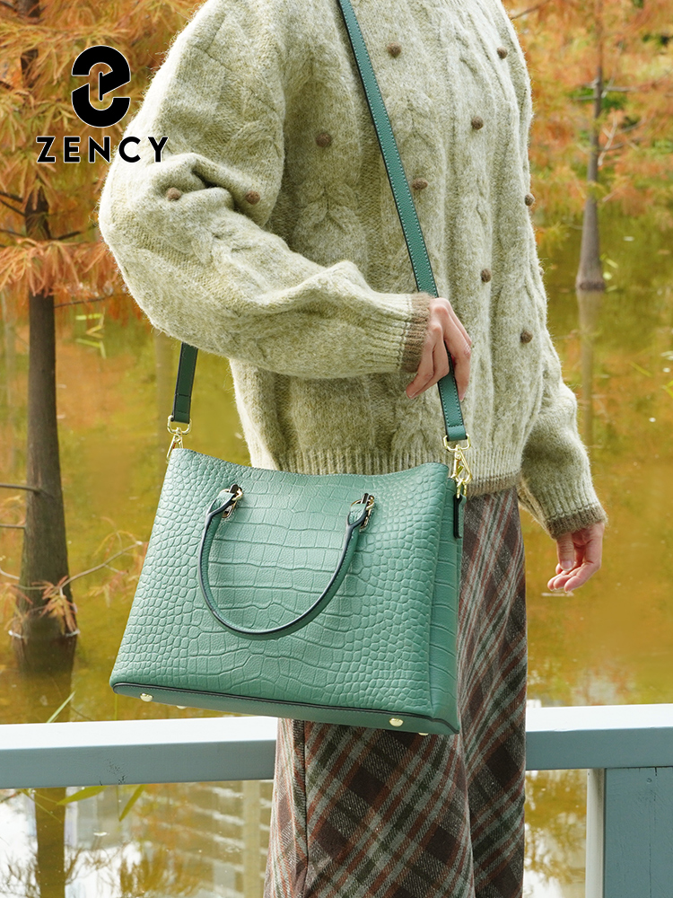 Zency レディース 本革 トップハンドルバッグ グリーン - Leather Work Bag Women のレビューと価格