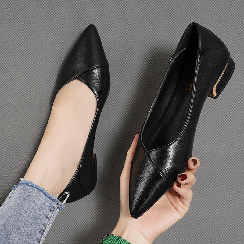2026年春秋新作 ポインテッドトゥ シングルシューズ レデ - Leather Work Heels のレビューと価格