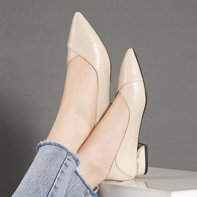 2026年春秋新作 ポインテッドトゥ シングルシューズ レデ - Leather Work Heels のレビューと価格