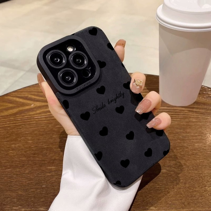 新型高級ブラックラブハートソフトフォンケース iPhone  - Leather X のレビューと価格