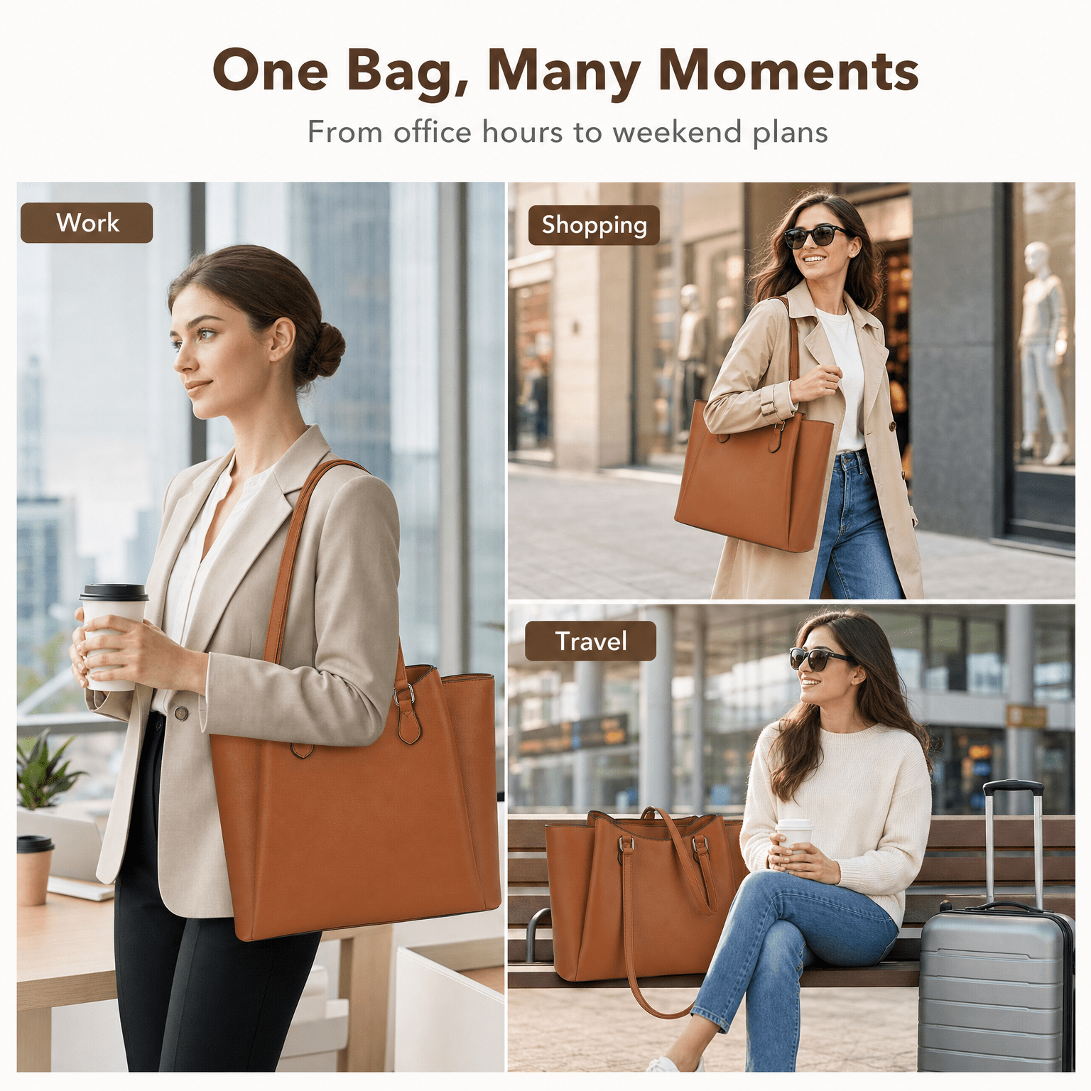 女性用トートバッグ、ポーチ付き大型PUレザーショルダーハンド - Leather Work Bag Women のレビューと価格