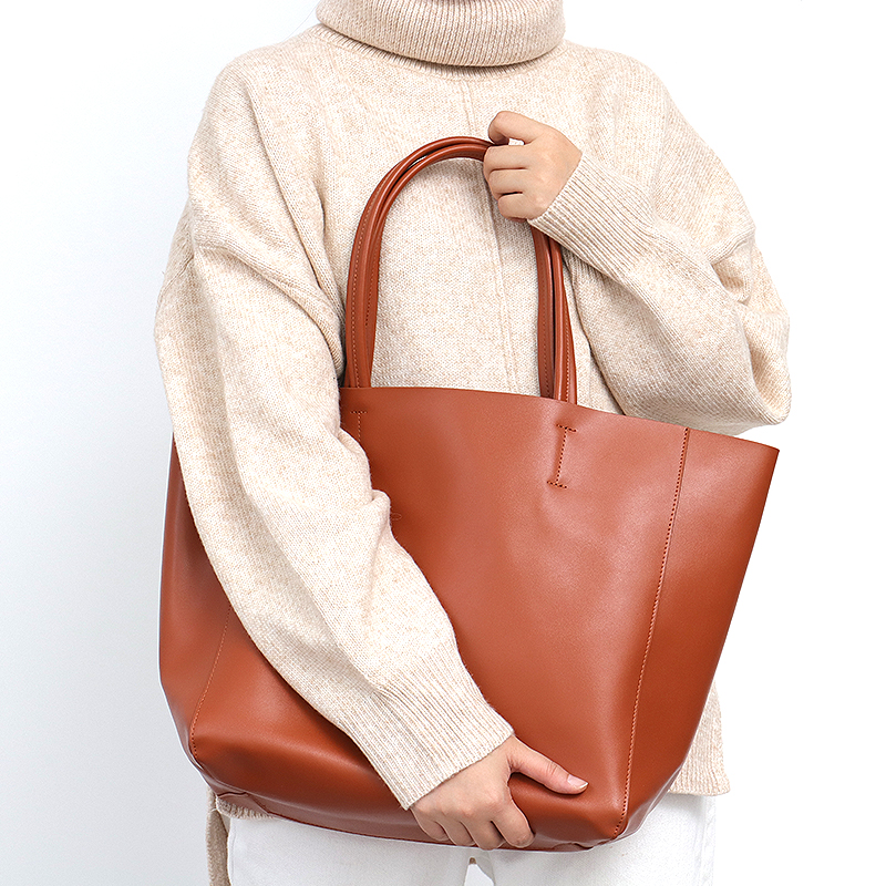 ミニマリストビッグトートバッグ女性ファッショナブルな本革ショ - Leather Work Bag Women のレビューと価格