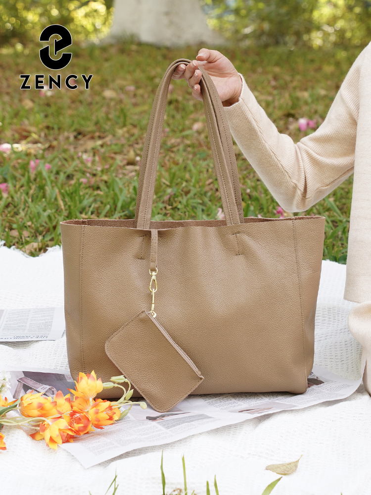 Zency 本革ラージトートバッグシンプルファッションカーキ - Leather Work Bag Women のレビューと価格
