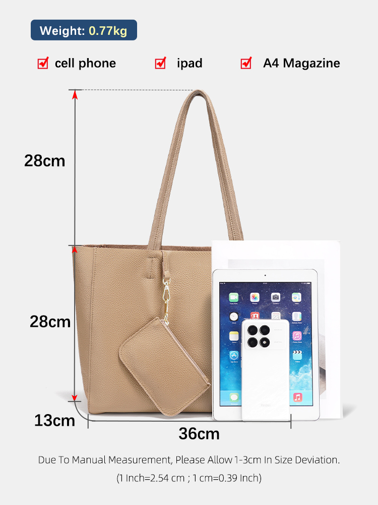 Zency 本革ラージトートバッグシンプルファッションカーキ - Leather Work Bag Women のレビューと価格