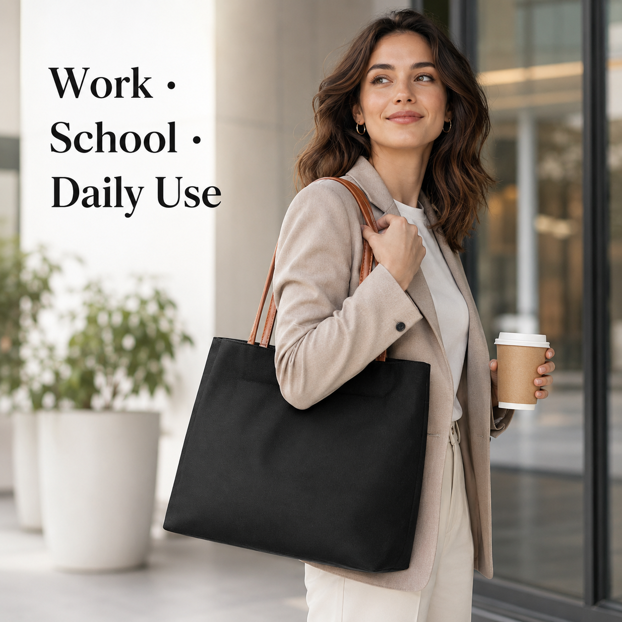 女性用キャンバストートバッグ、PUレザーハンドル付き、軽量で - Leather Work Bag Women のレビューと価格
