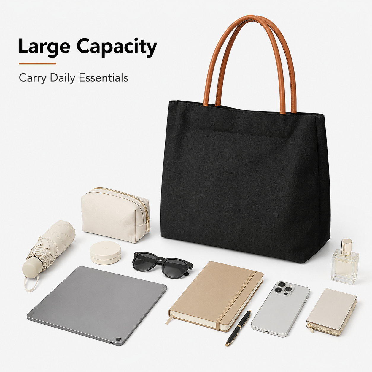 女性用キャンバストートバッグ、PUレザーハンドル付き、軽量で - Leather Work Bag Women のレビューと価格