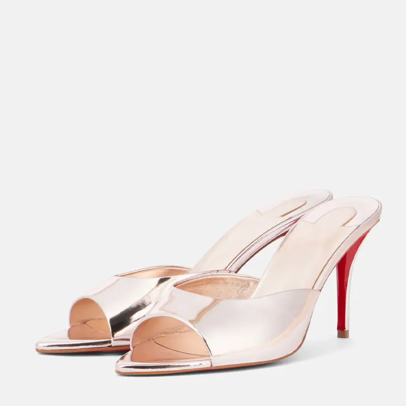 女性用靴新しいポインテッドオープントゥローマンサンダルメタル - Leather Work Heels のレビューと価格