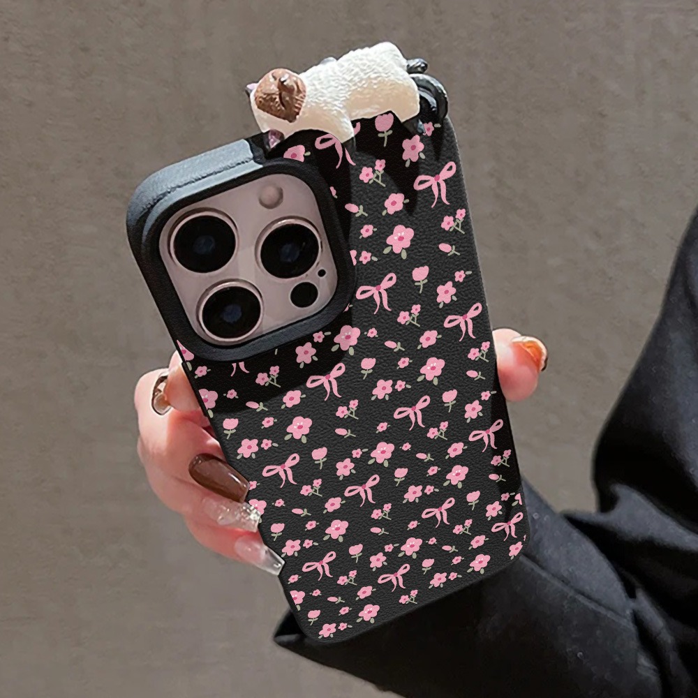可愛いリボンフラワーと3Dキュートな猫のレザー製スマホケース - Leather X のレビューと価格