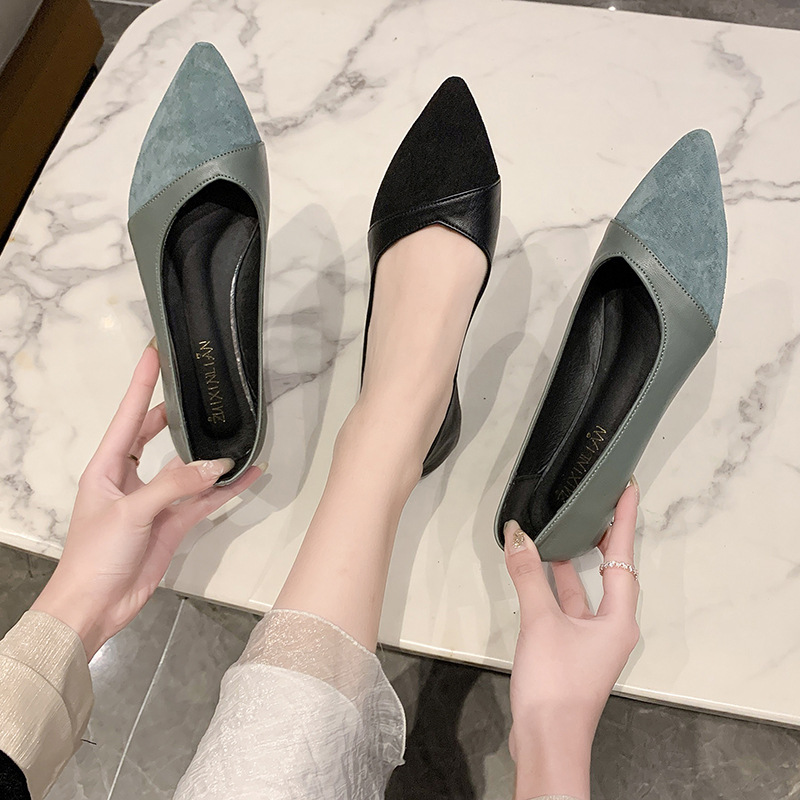 レディース向けフラットブラックレザーシューズ 秋向け万能ロー - Leather Work Heels のレビューと価格