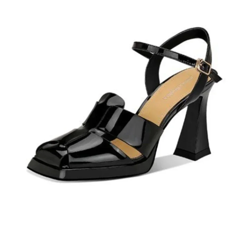 女性のハイヒールサンダルファッションパテントレザーローマンサ - Leather Work Heels のレビューと価格