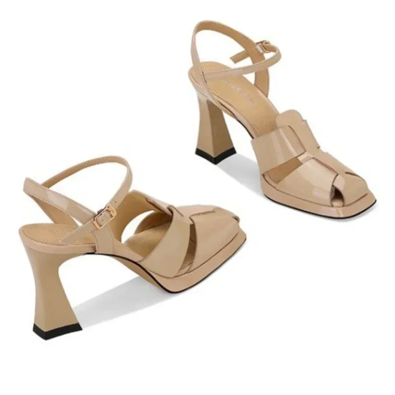 女性のハイヒールサンダルファッションパテントレザーローマンサ - Leather Work Heels のレビューと価格