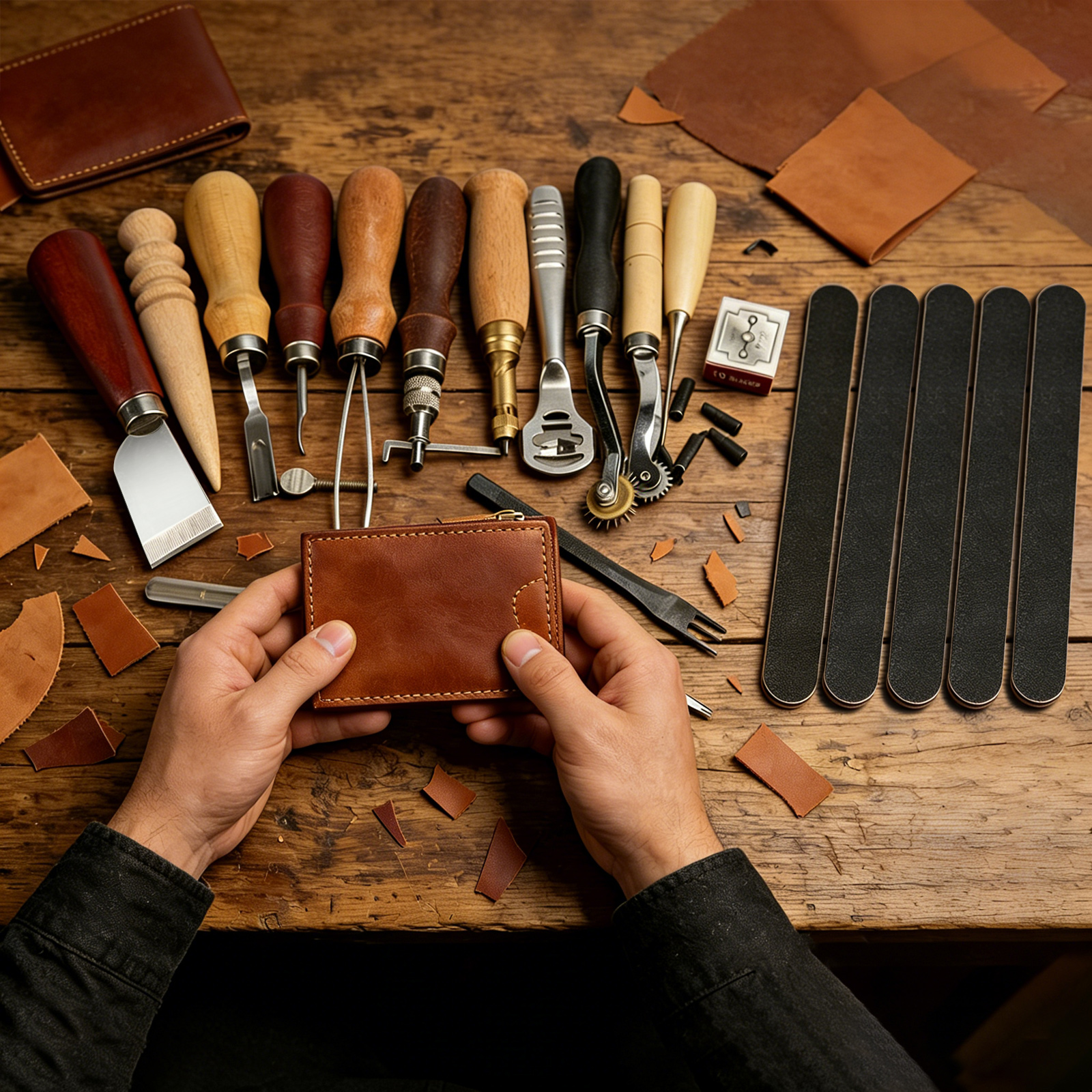 革工具セット、19点入り革工芸キット、縫製・打ち抜き・切断用 - Leatherwork Projects のレビューと価格