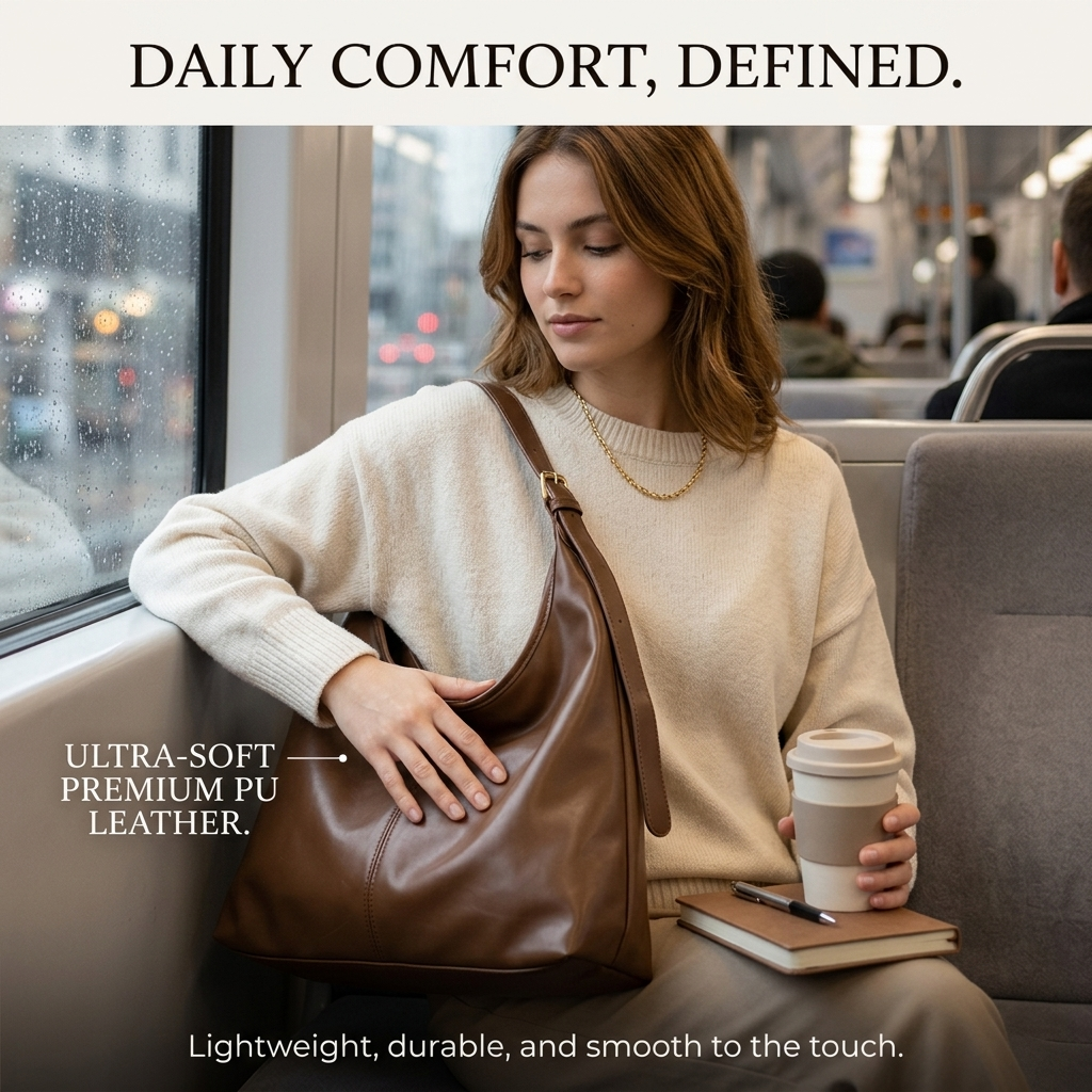 ホーボーショルダーバッグ 女性用 ソフトPUレザー スラウチ - Leather Work Bag Women のレビューと価格
