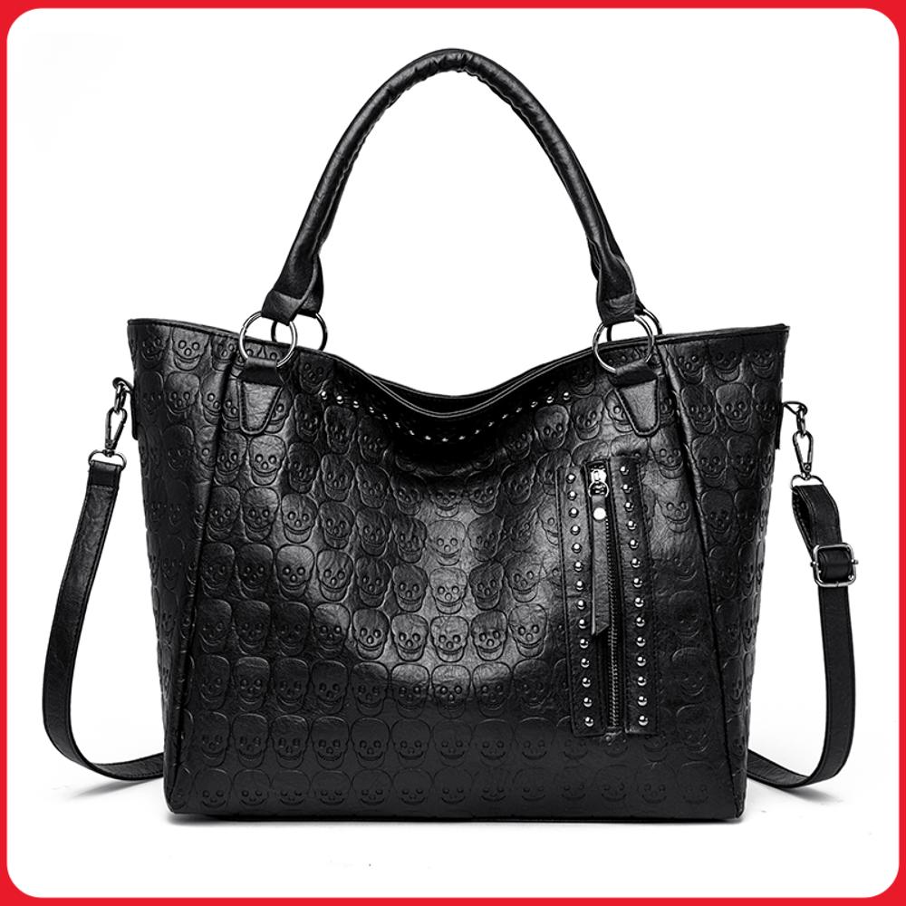 パンクスカルクロスボディバッグ PU レザースタッズファッシ - Leather Work Bag Women のレビューと価格