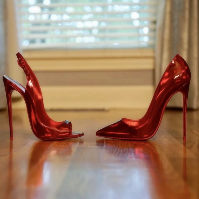 フィッシュマウスオープントゥウルトラハイヒール12cmレッド - Leather Work Heels のレビューと価格
