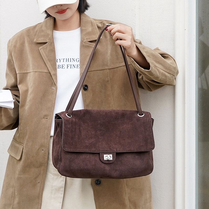 本物のスエードレザー製女性用アンダーアームショルダーバッグ、 - Leather Work Bag Women のレビューと価格