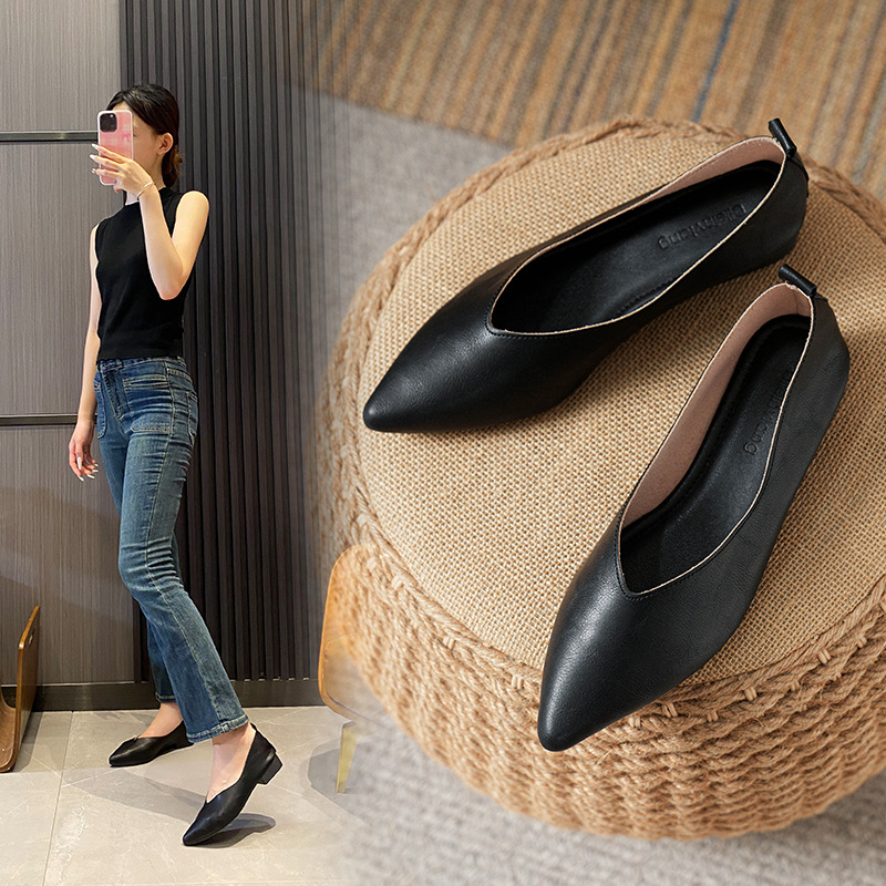 春と秋のファッション新しいスクエアヘッドソフトレザーワークシ - Leather Work Heels のレビューと価格