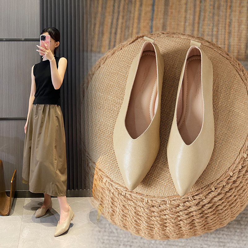 春と秋のファッション新しいスクエアヘッドソフトレザーワークシ - Leather Work Heels のレビューと価格