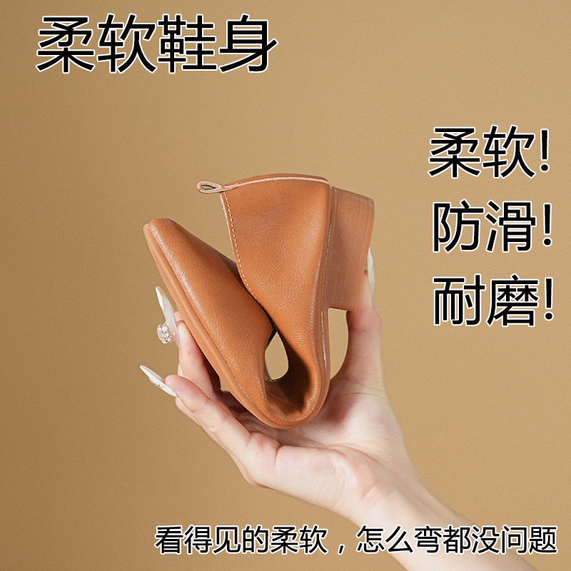 春と秋のファッション新しいスクエアヘッドソフトレザーワークシ - Leather Work Heels のレビューと価格