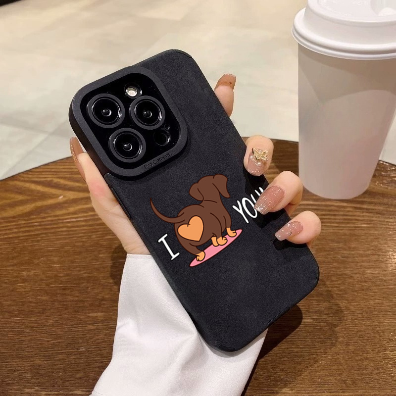 かわいいダックスフントのハート柄スマホケース iPhone  - Leather X のレビューと価格